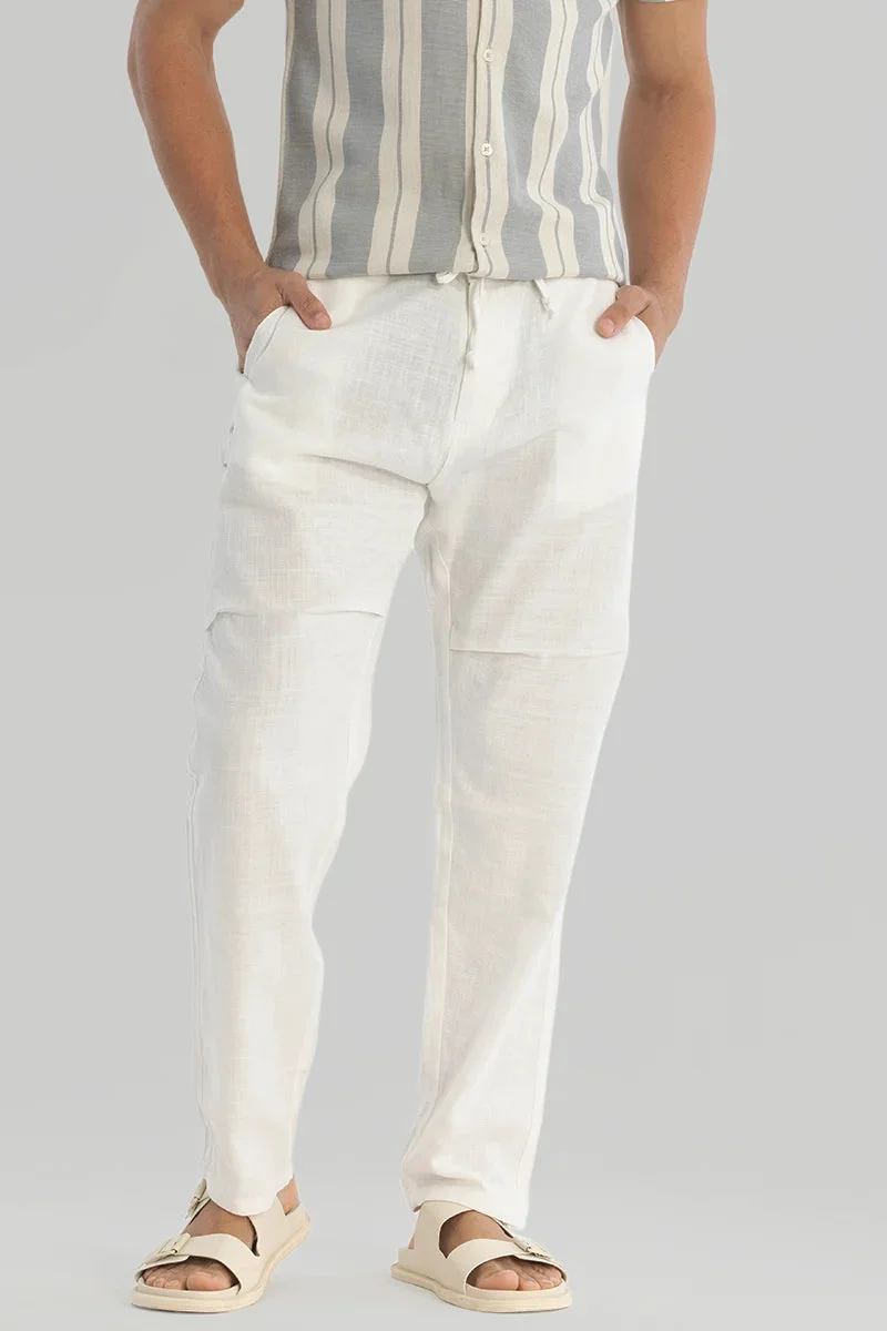 Snitch  White Plain Relaxed Fit Trousers for Men | Best Price UAE